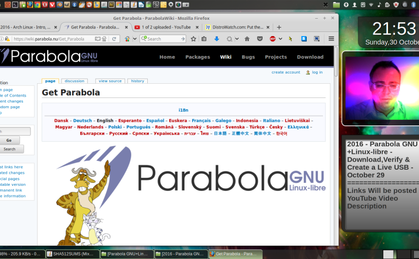 2016 – Parabola GNU+Linux-libre – Download,Verify & Create a Live USB – October 29